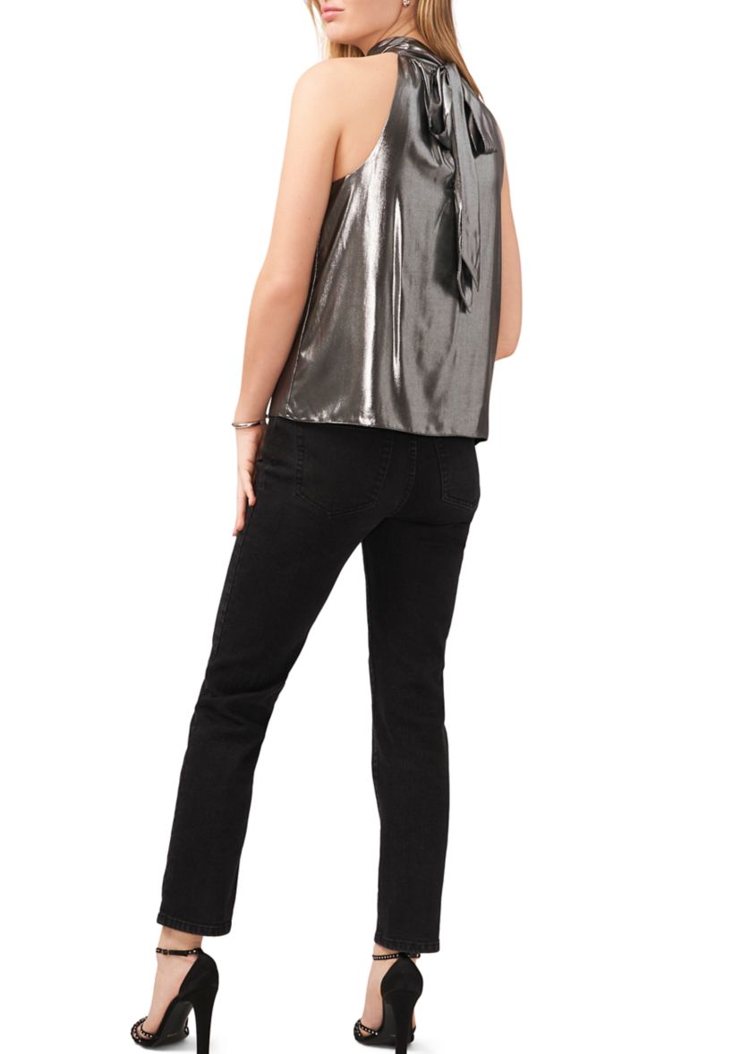 Womens Sleeveless High Neck Tie Back Top 