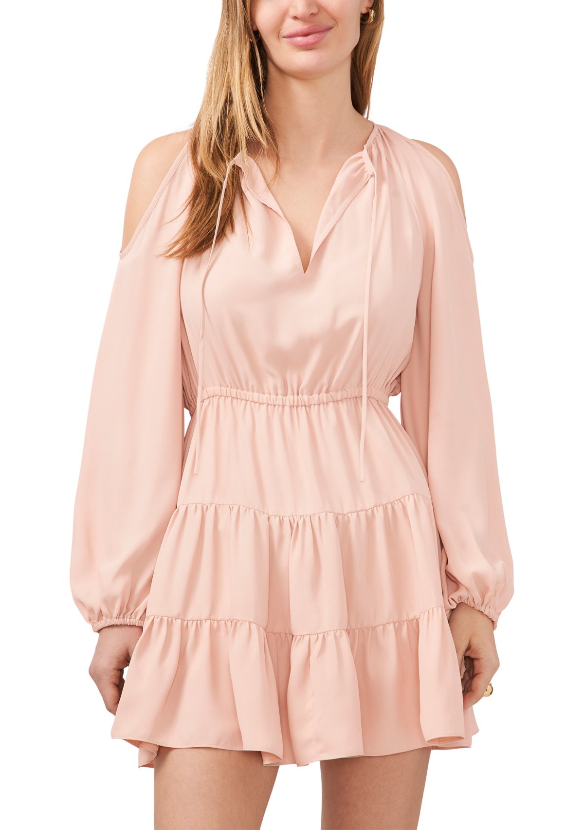 Womens Cold Shoulder Tiered Skirt Dress