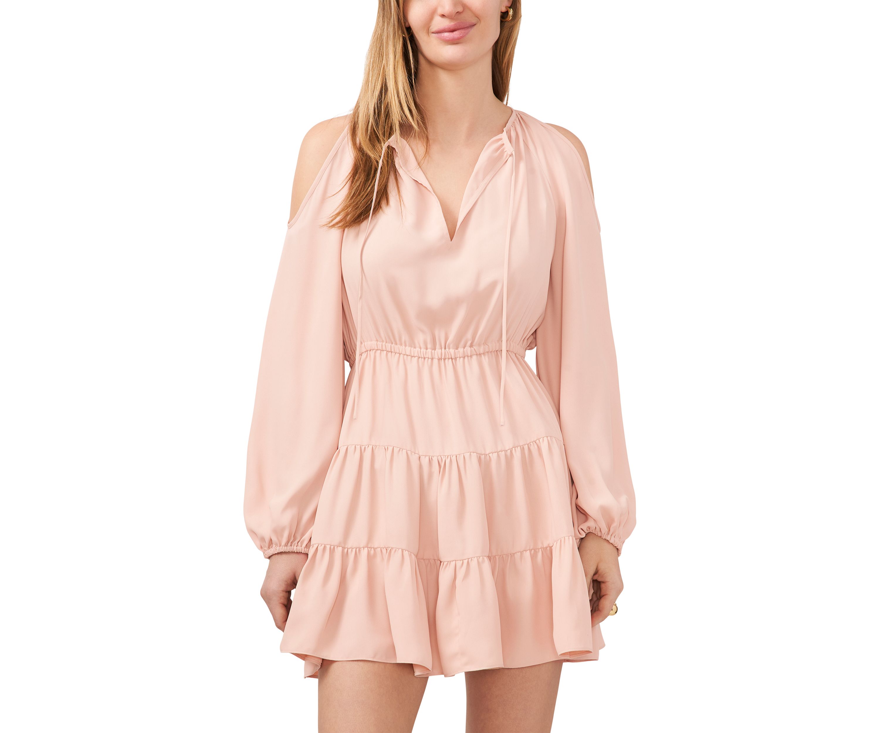 Womens Cold Shoulder Tiered Skirt Dress