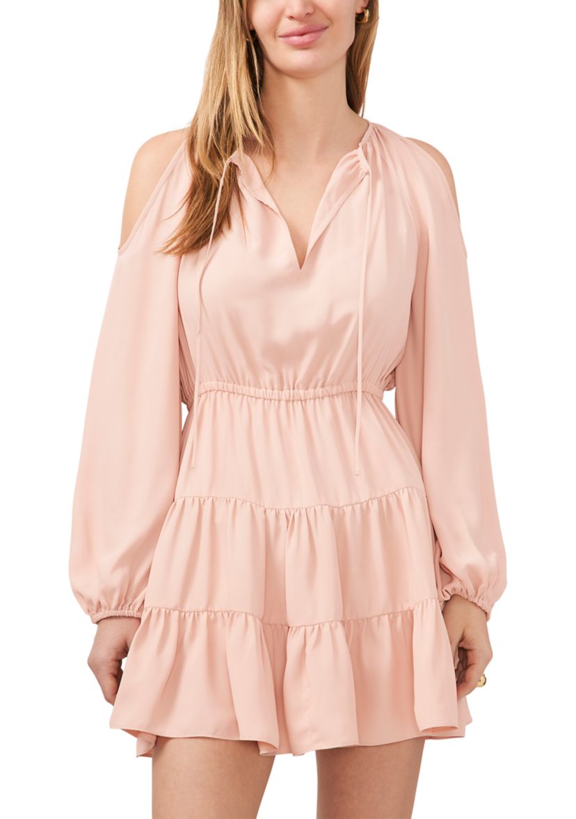 Womens Cold Shoulder Tiered Skirt Dress
