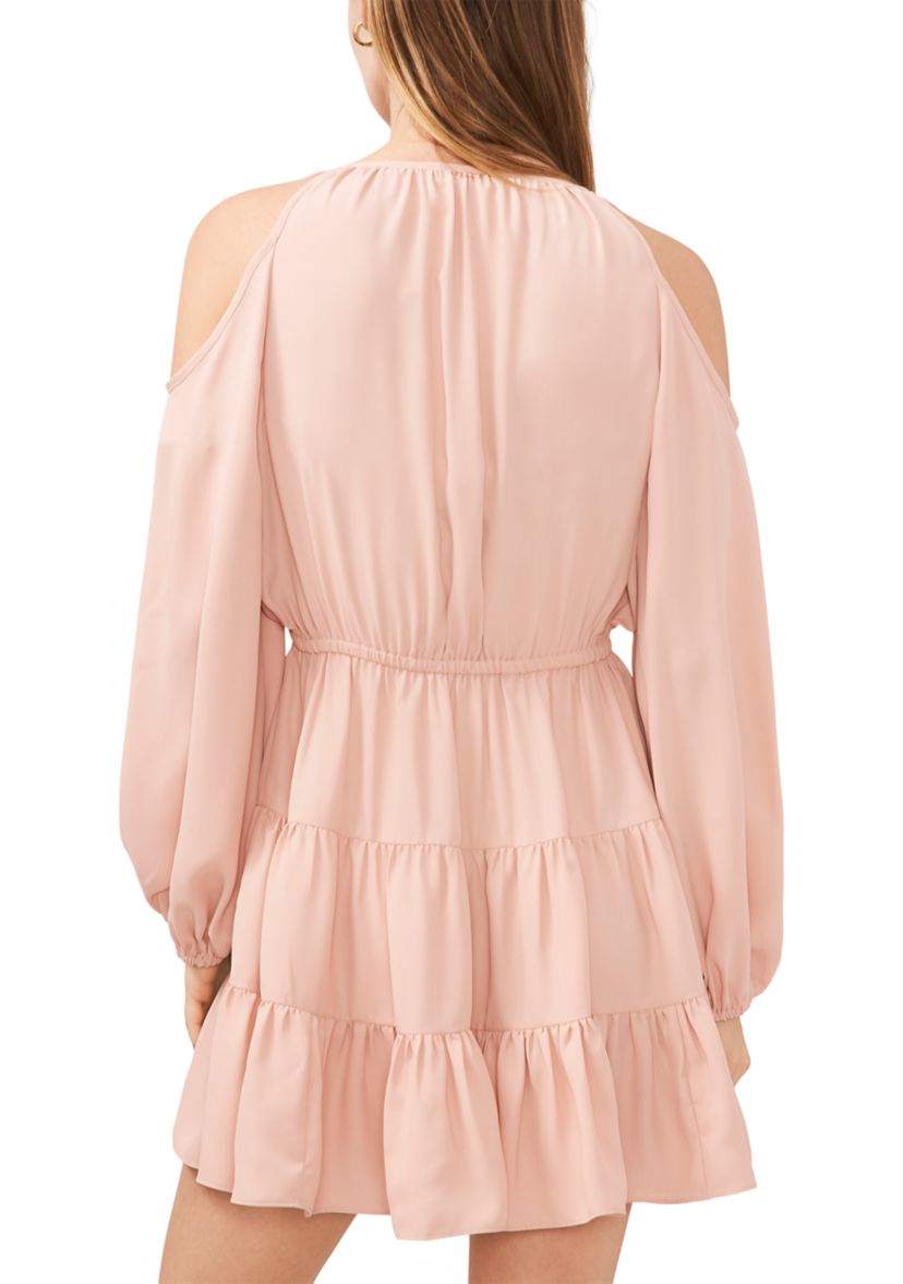 Womens Cold Shoulder Tiered Skirt Dress