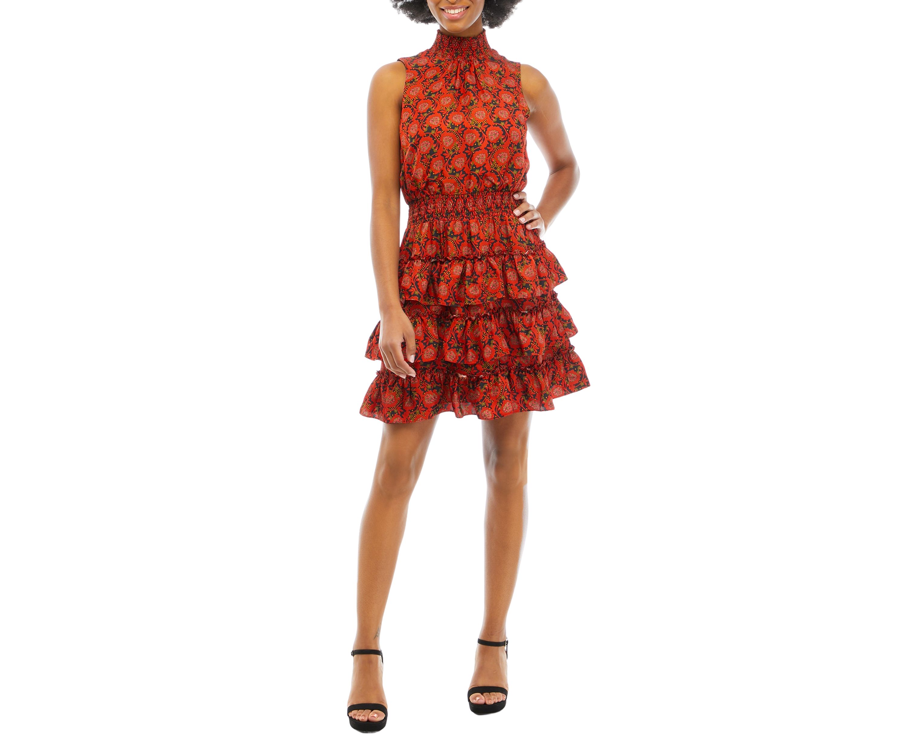 Womens Sleeveless Smocked Neck Dress