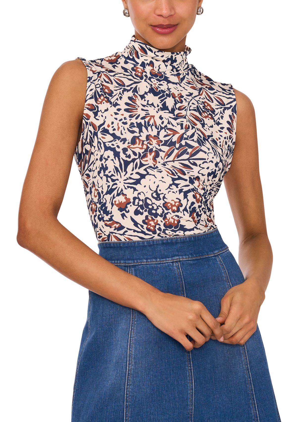 Womens Sleeveless Mock Neck Top