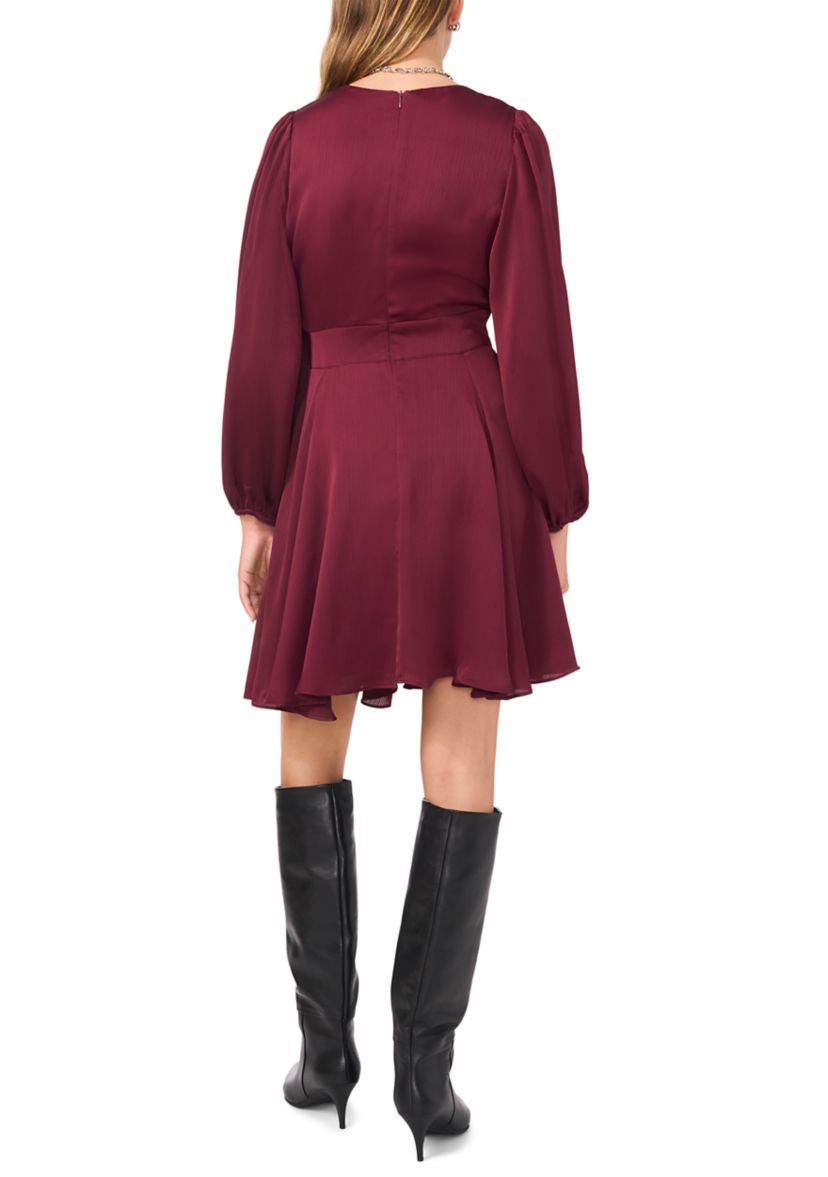 1.State Women's V-Neck Mini Dress with Buttons, Red, 4