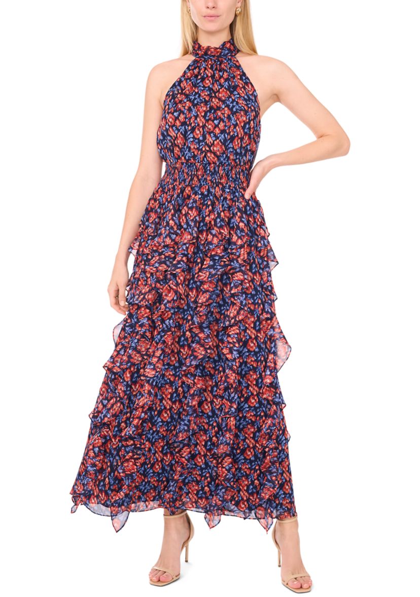 Womens Flounce Cascading Maxi Dress