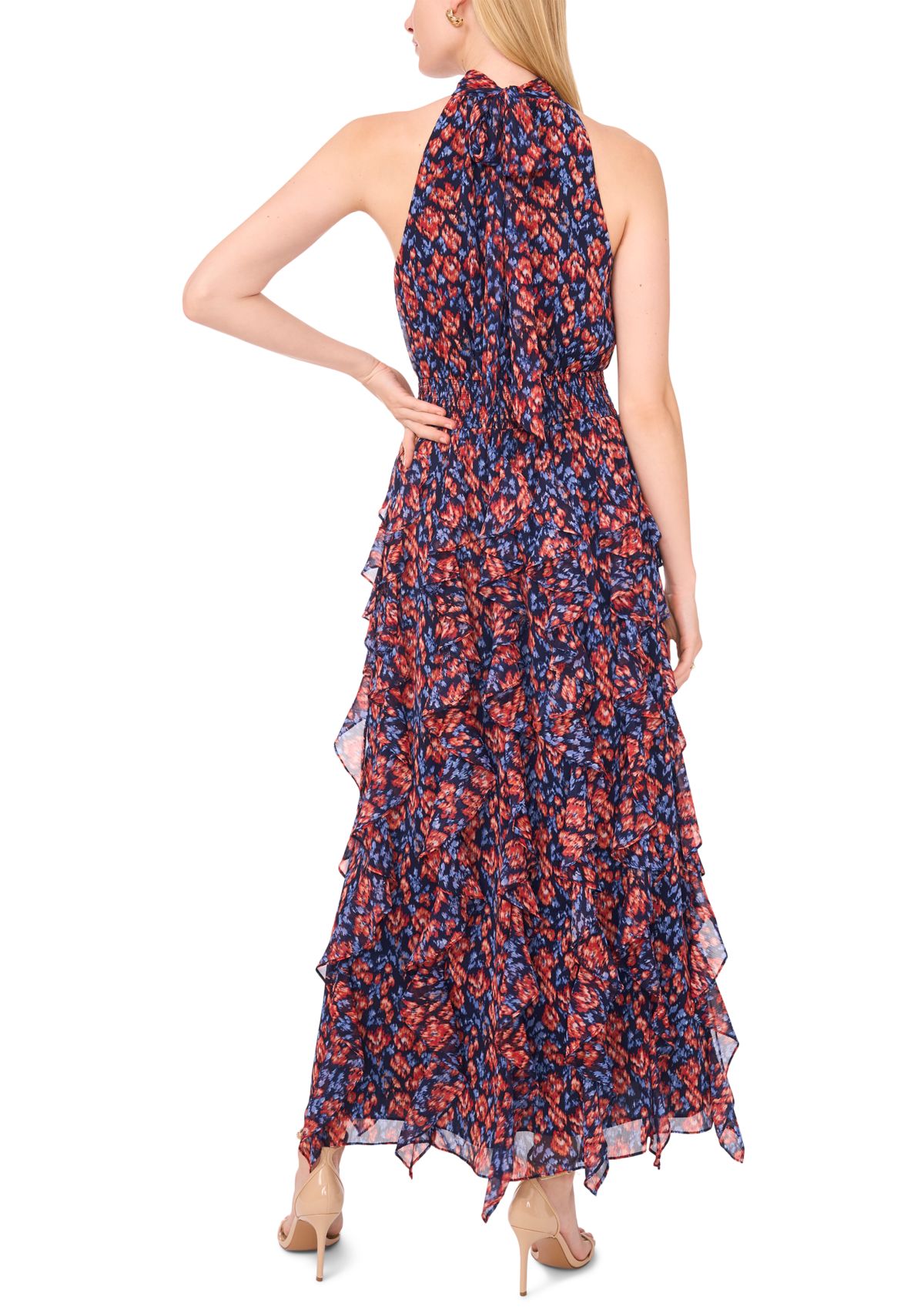 Womens Flounce Cascading Maxi Dress