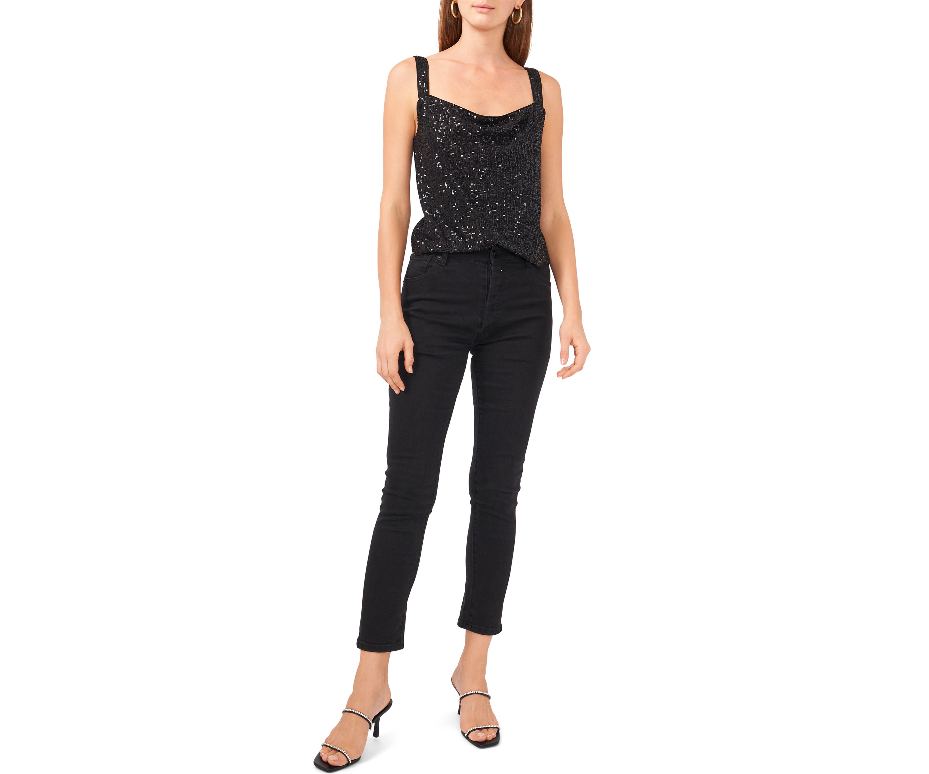 Womens Wide Strap Drape Neck Tank