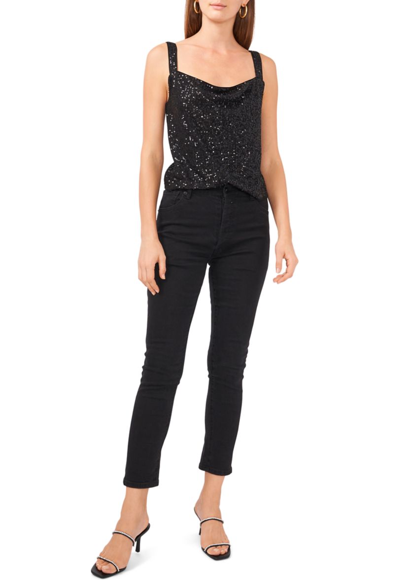 Womens Wide Strap Drape Neck Tank