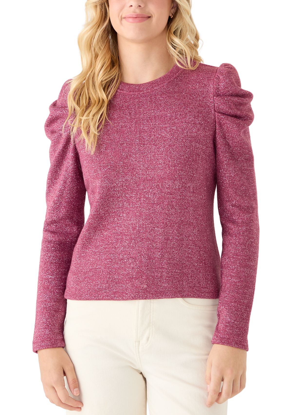 Womens Draped Shoulder Long Sleeve Crew Neck Top