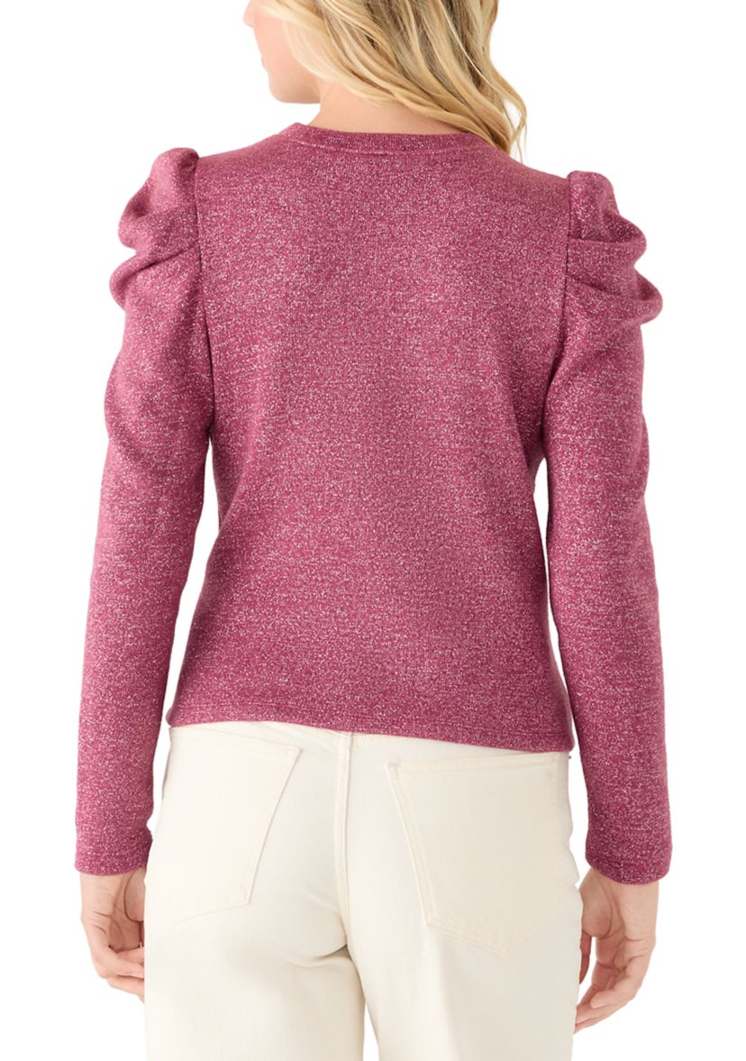 Womens Draped Shoulder Long Sleeve Crew Neck Top