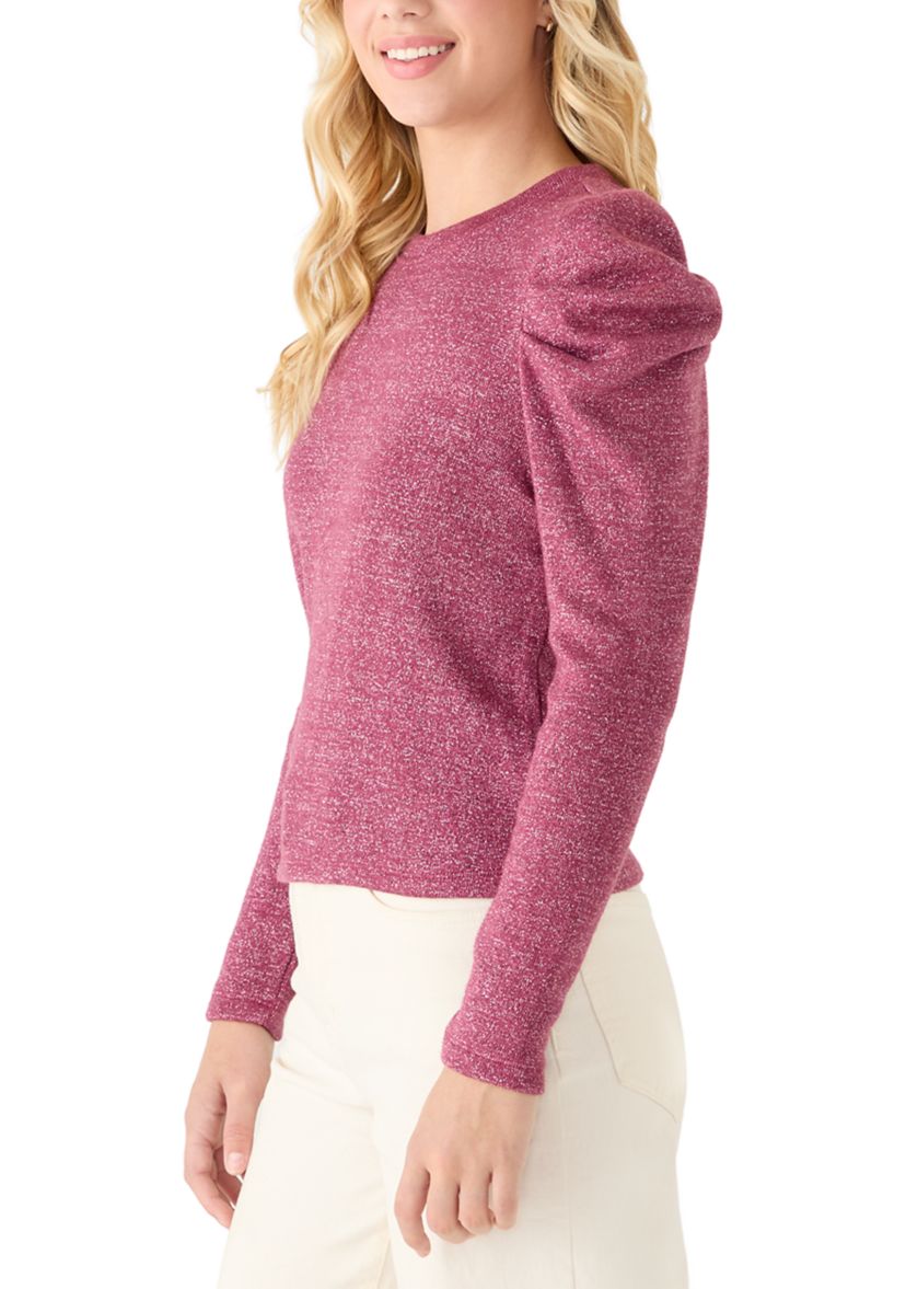 Womens Draped Shoulder Long Sleeve Crew Neck Top
