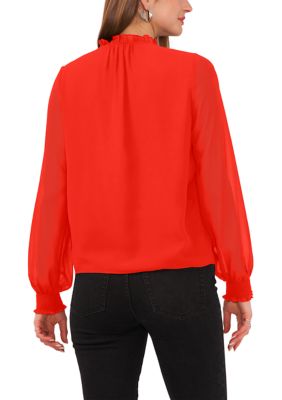 Women's Pleated Yoke Split Neck Top