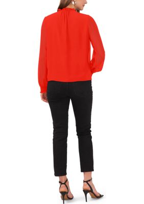 Women's Pleated Yoke Split Neck Top