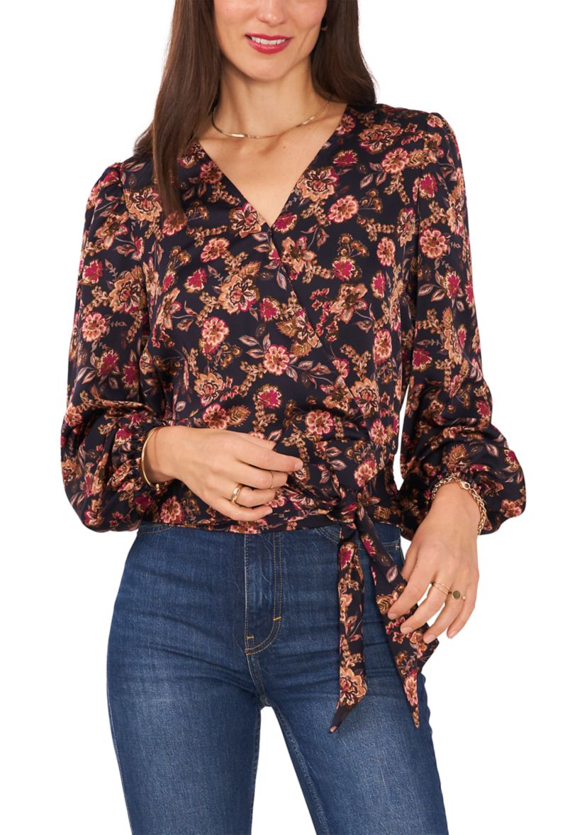 Womens Blouson Sleeve Floral Blouse 