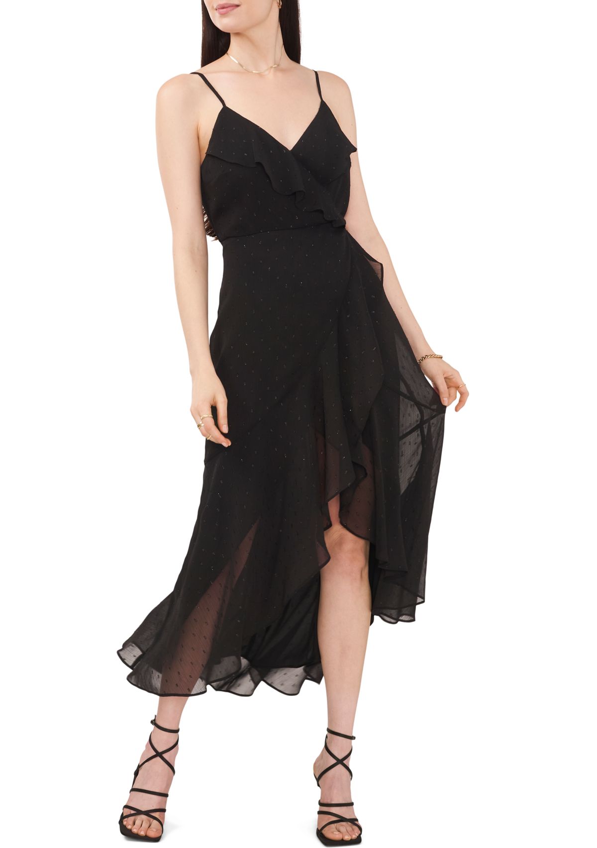 Womens V-Neck Hi-Low Ruffle Maxi Dress