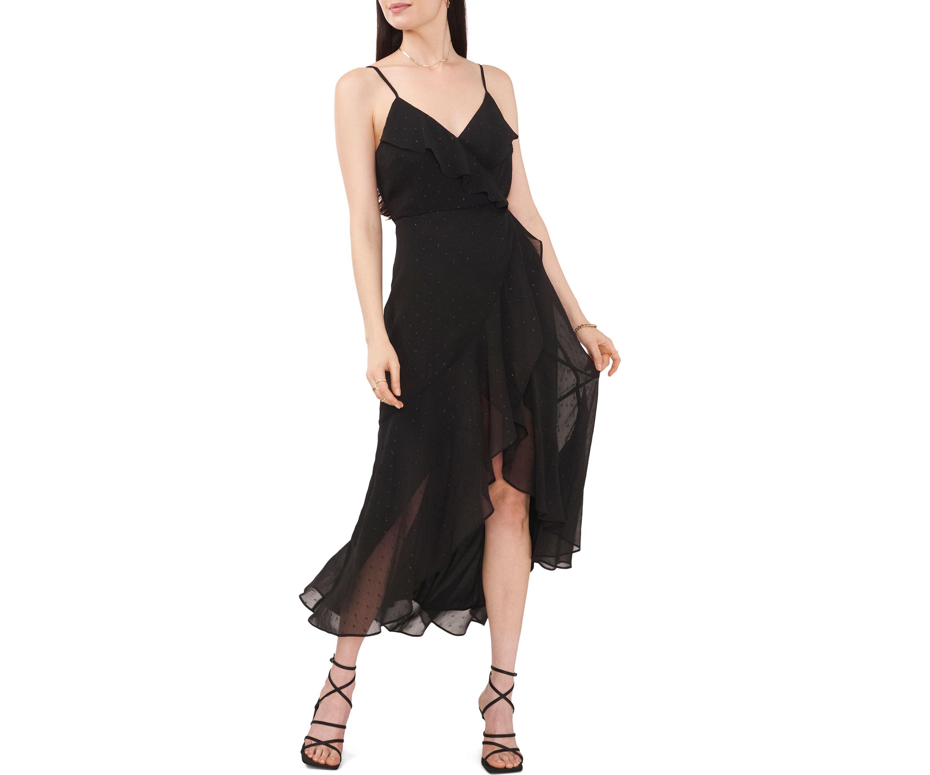 Womens V-Neck Hi-Low Ruffle Maxi Dress