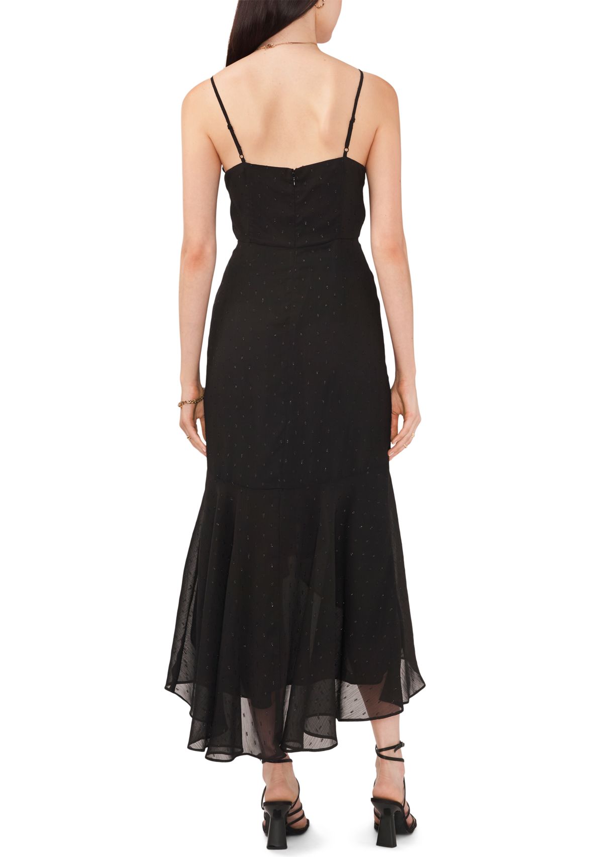 Womens V-Neck Hi-Low Ruffle Maxi Dress