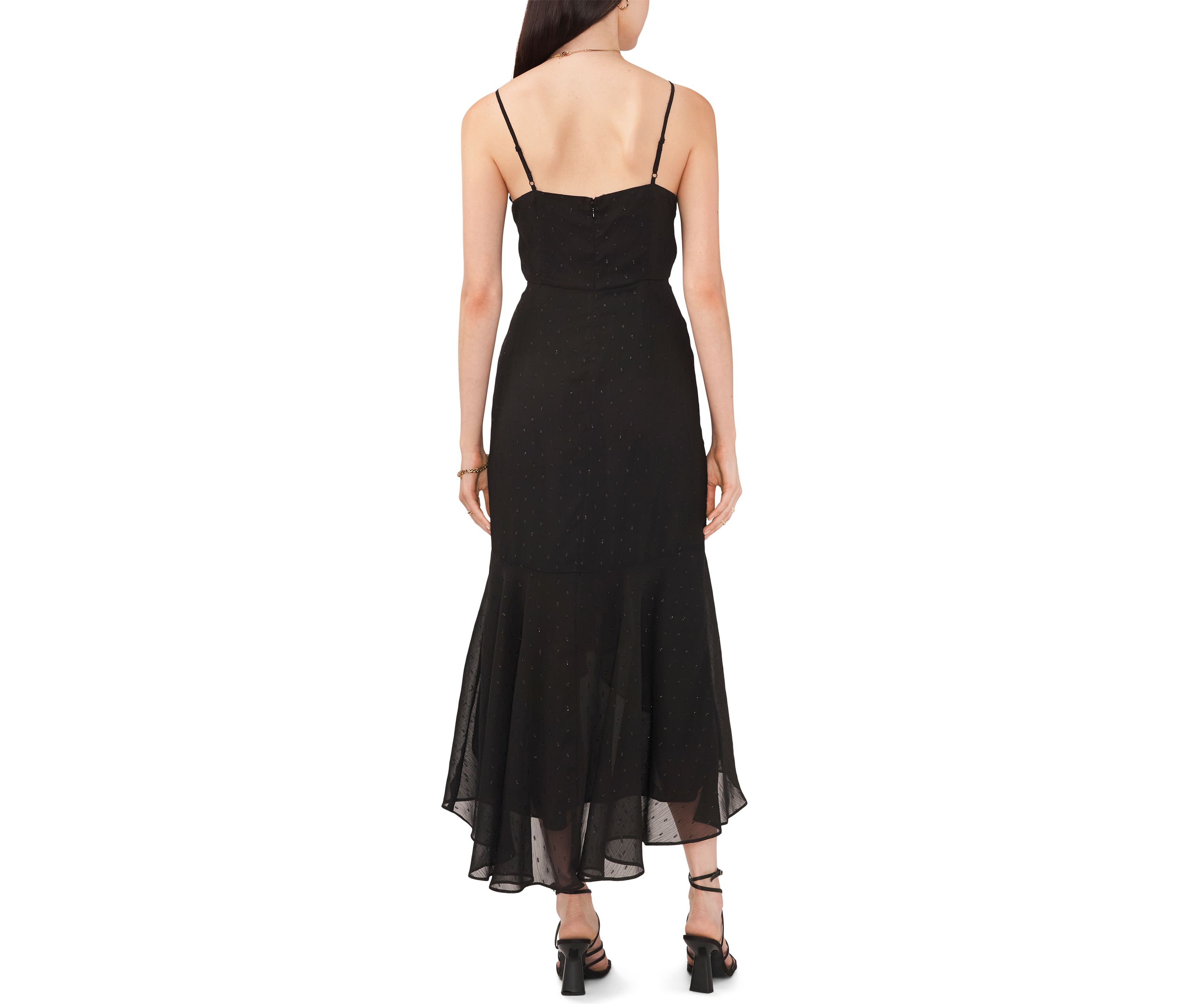 Womens V-Neck Hi-Low Ruffle Maxi Dress