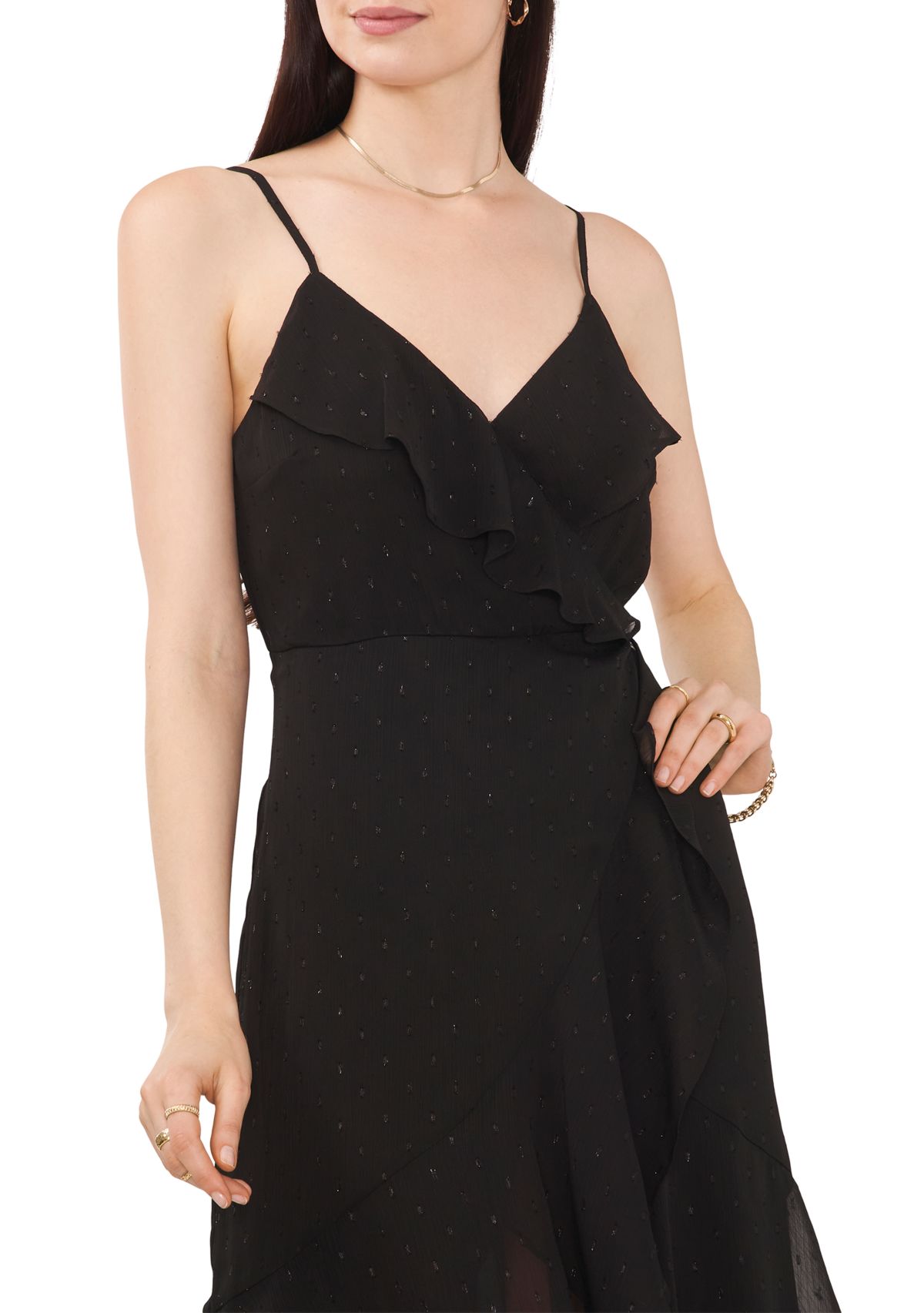 Womens V-Neck Hi-Low Ruffle Maxi Dress