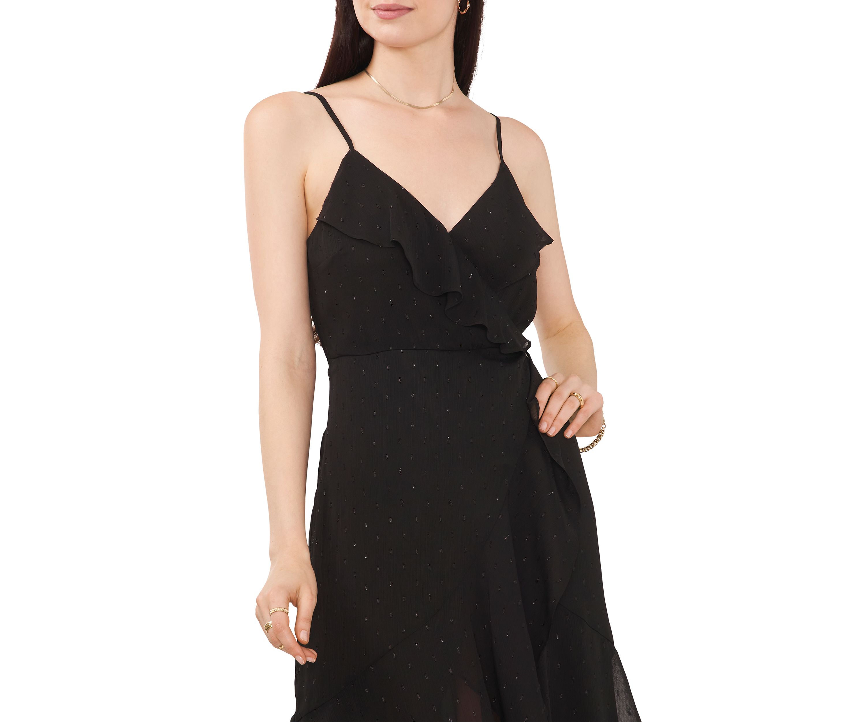 Womens V-Neck Hi-Low Ruffle Maxi Dress