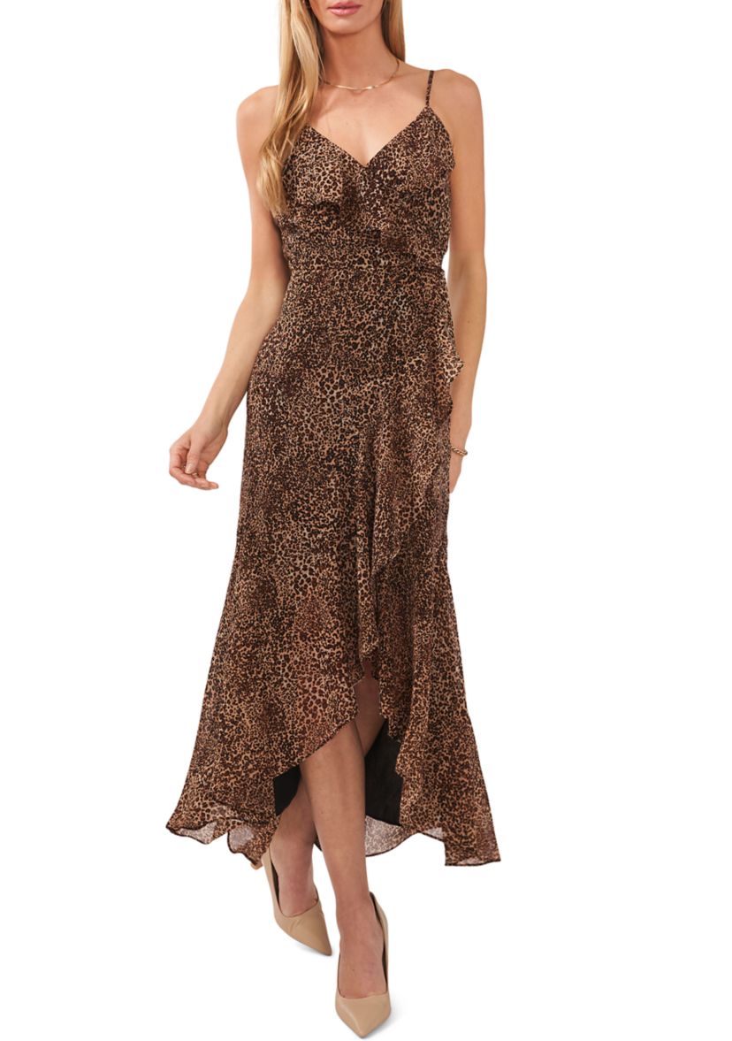 Womens V-Neck Hi-Low Ruffle Maxi Dress
