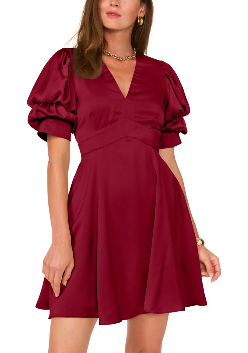 puff sleeve dresses for women Women's Short V neck High Waist Dot Sleeve Dress Casual Summer Dress at Amazon Women's Clothing store featuring a sophisticated square neckline and fit Strapless Short Puff-Sleeve Homecoming Dress
