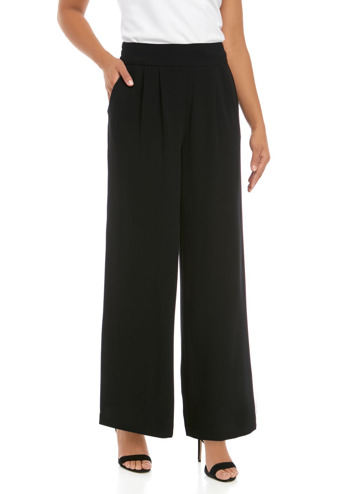Womens Wide Leg Soft Pleated Pants