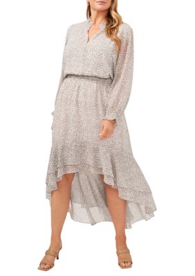 Plus Long Sleeve Serene Animal Print High Low Dress