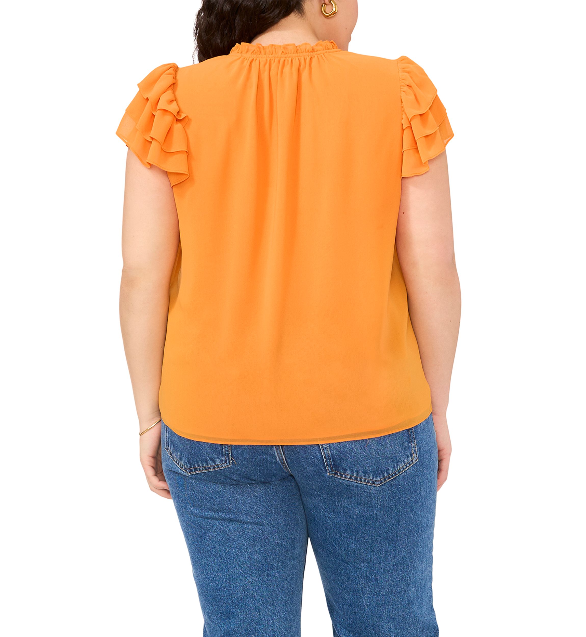 Plus Size Flutter Sleeve Tie Neck Top