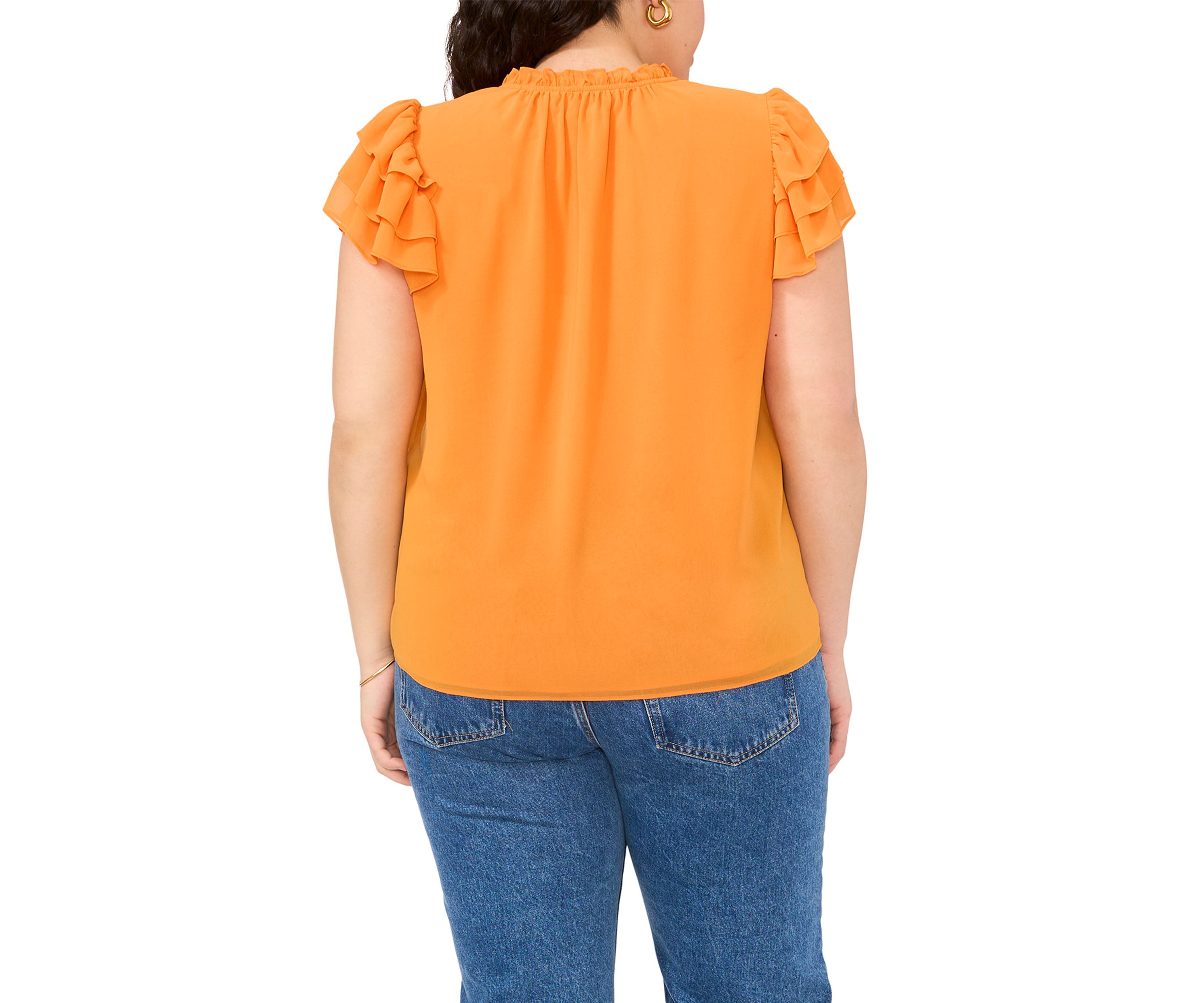 Plus Size Flutter Sleeve Tie Neck Top