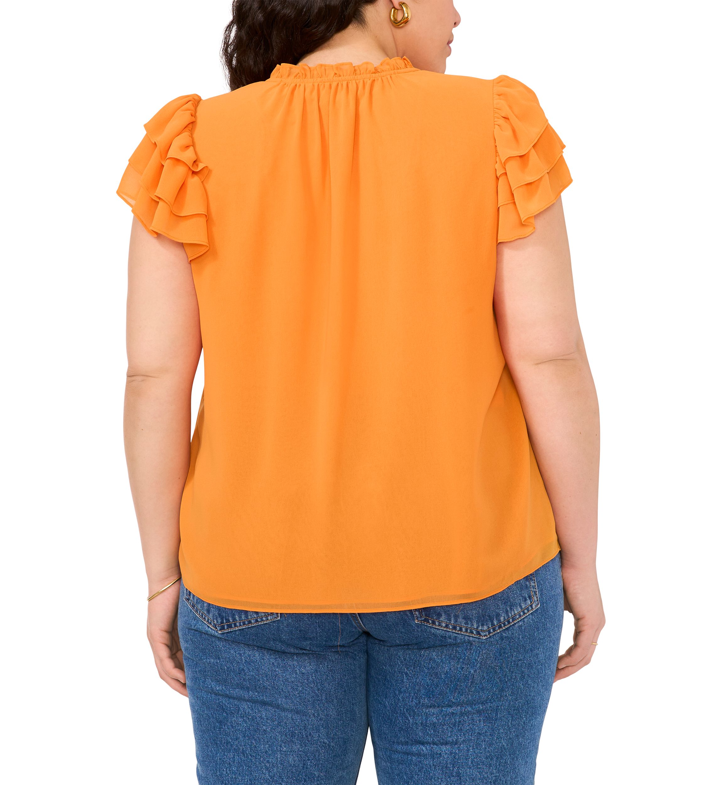 Plus Size Flutter Sleeve Tie Neck Top