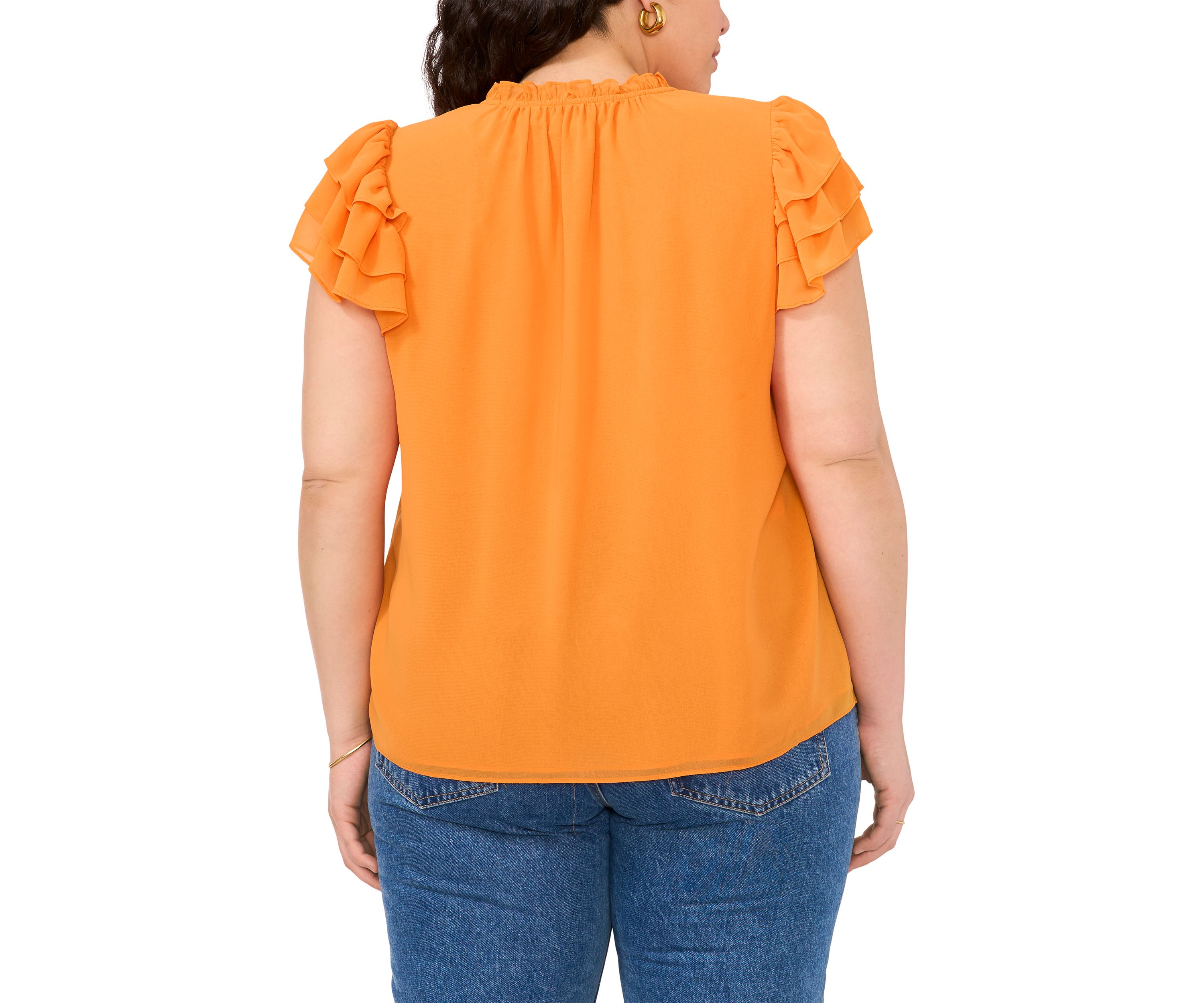 Plus Size Flutter Sleeve Tie Neck Top