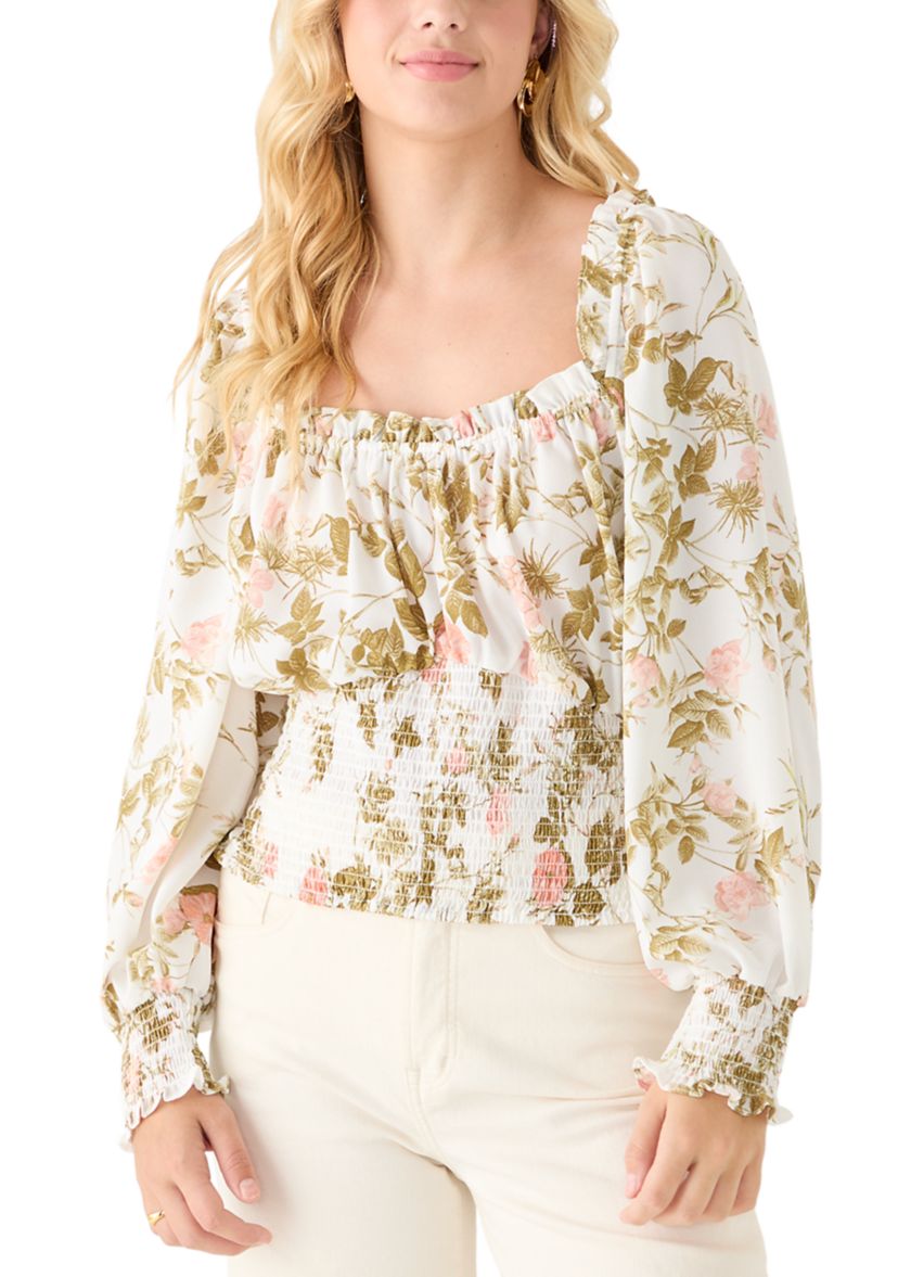 Plus Size Elasticized Neckline Smocked Waist Top