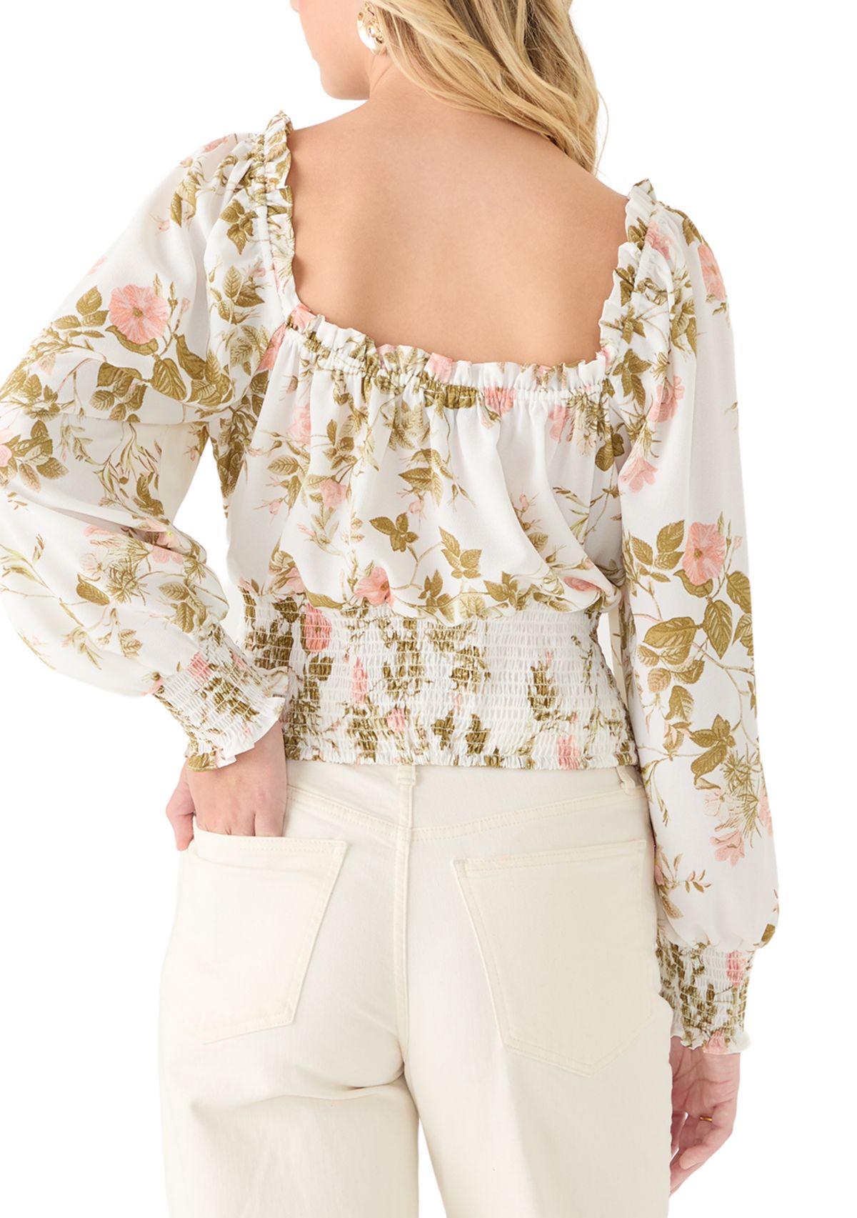 Plus Size Elasticized Neckline Smocked Waist Top