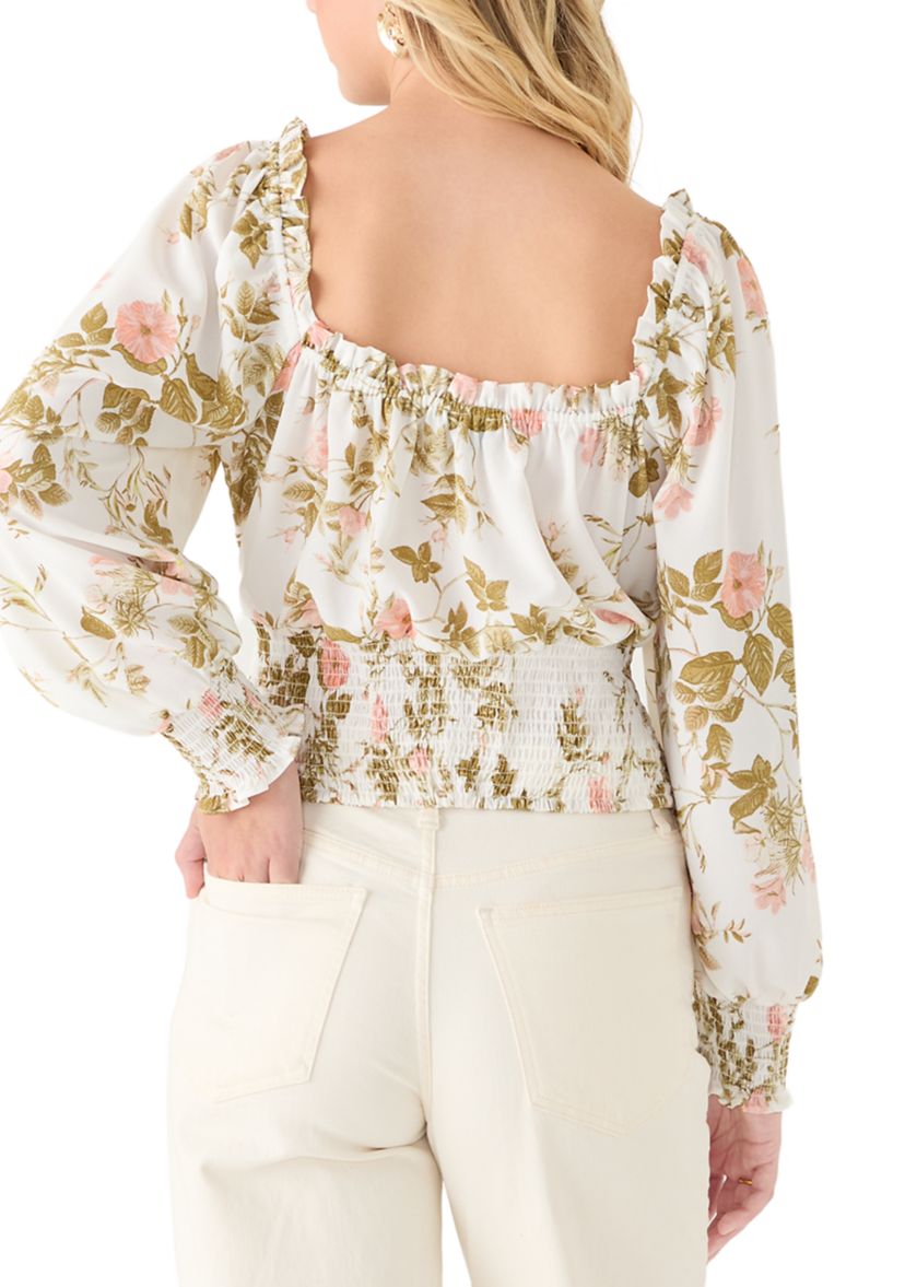 Plus Size Elasticized Neckline Smocked Waist Top