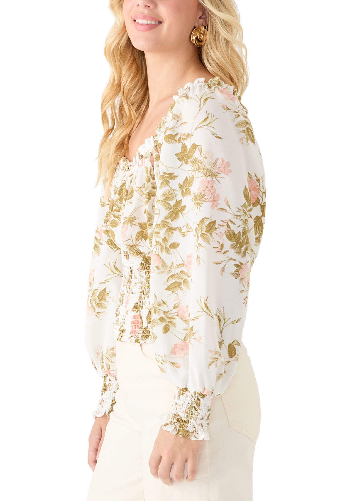 Plus Size Elasticized Neckline Smocked Waist Top