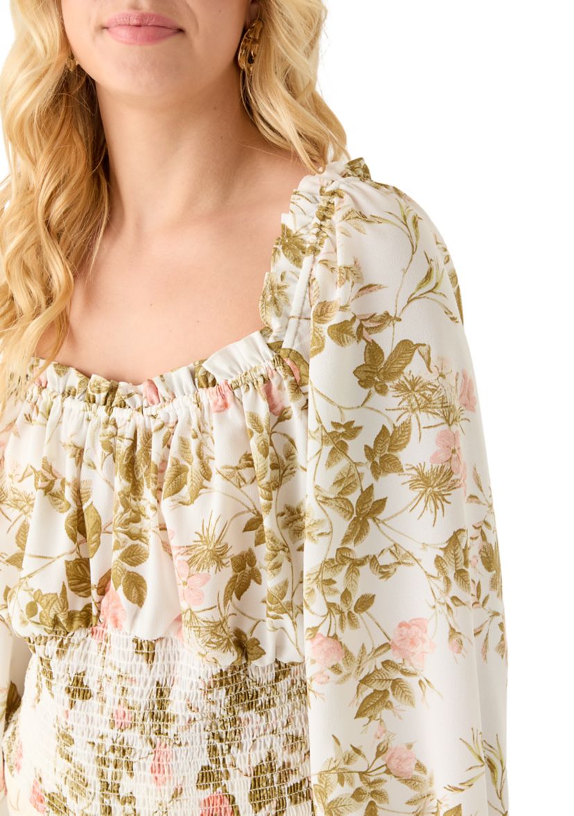 Plus Size Elasticized Neckline Smocked Waist Top