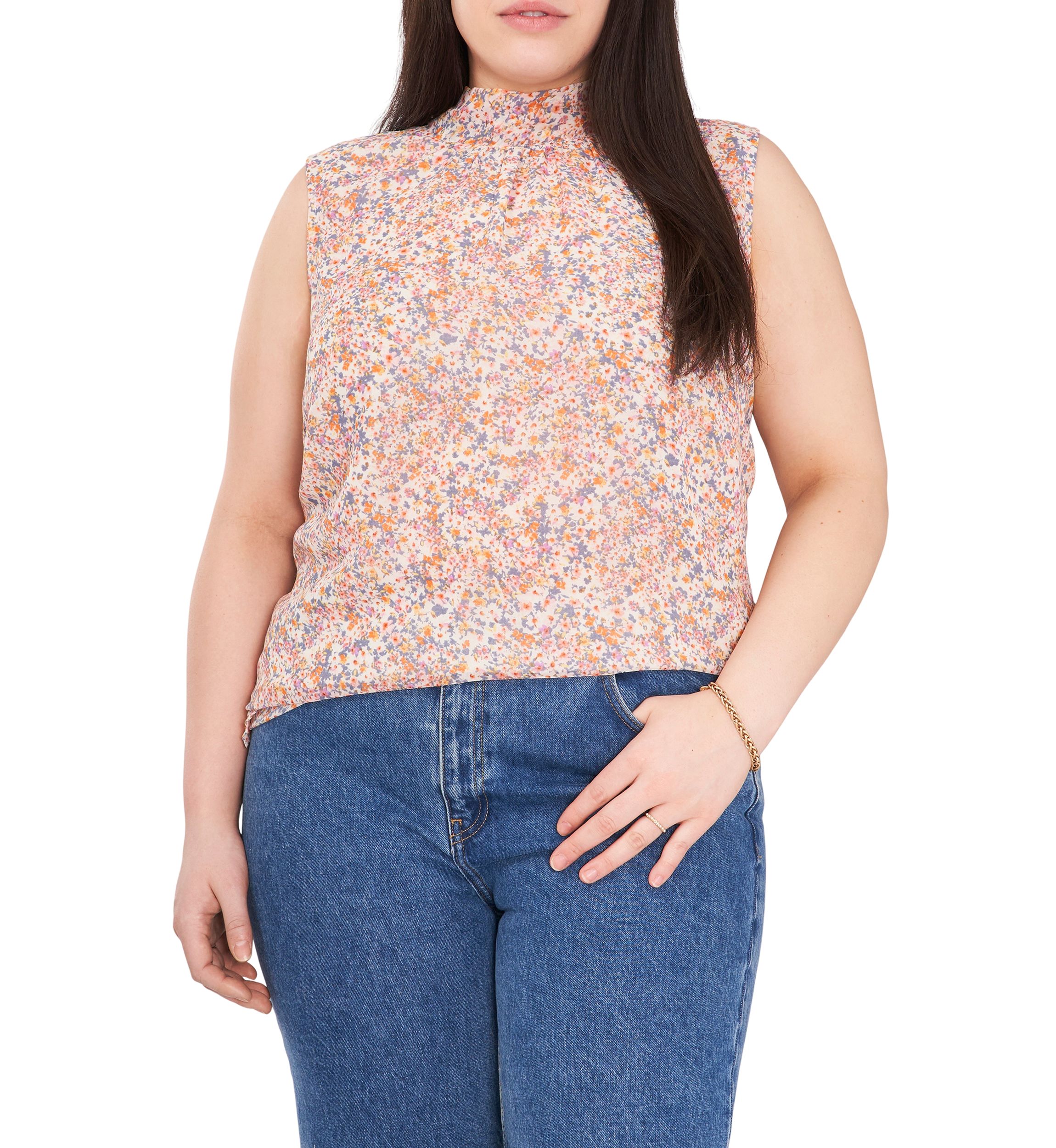 Plus Size Mock Neck Floral Top 