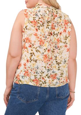 Plus Mock Neck Floral Top