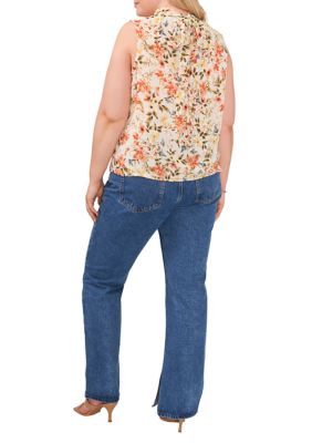 Plus Mock Neck Floral Top