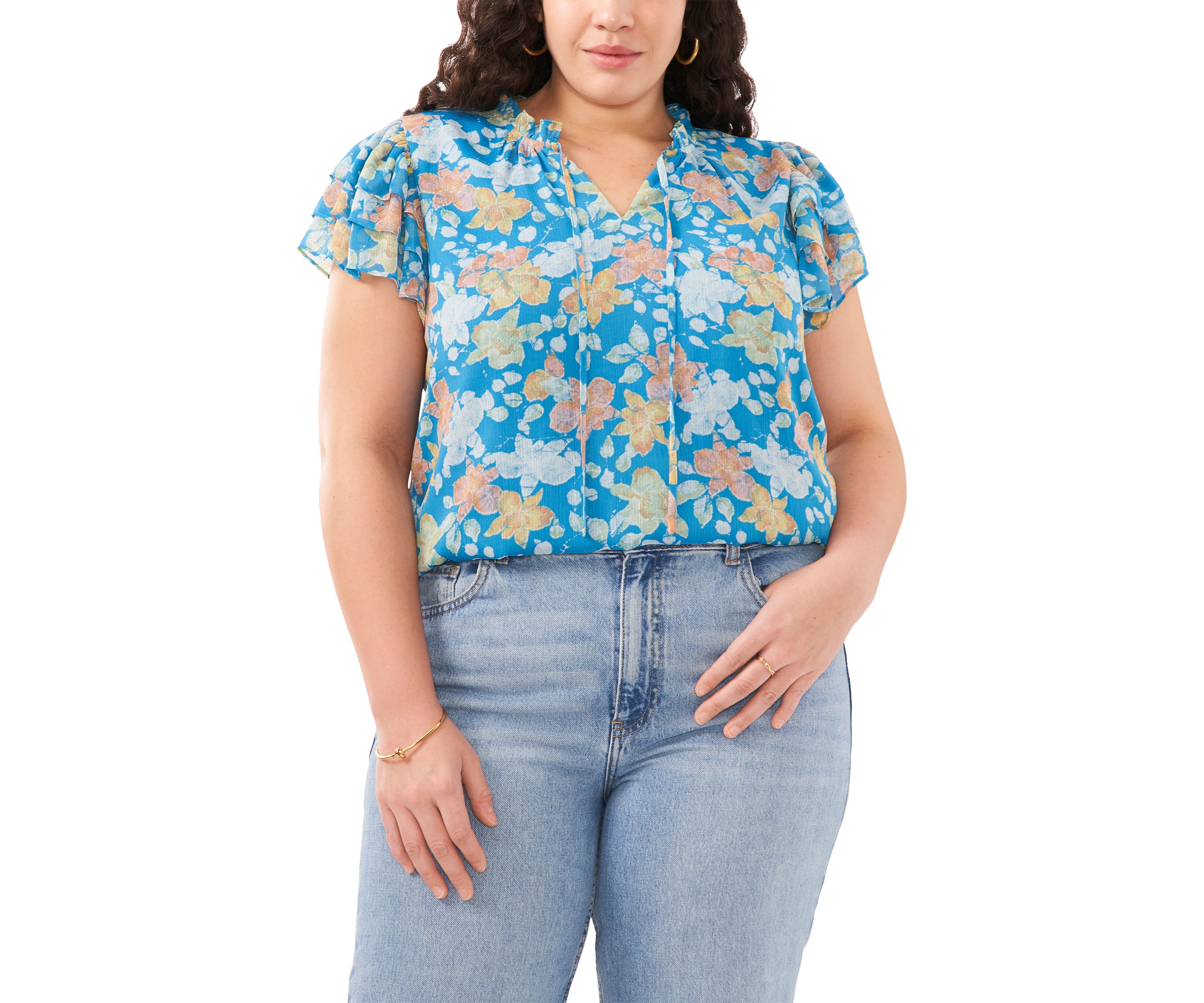 Plus Size Short Sleeve V-Neck Top
