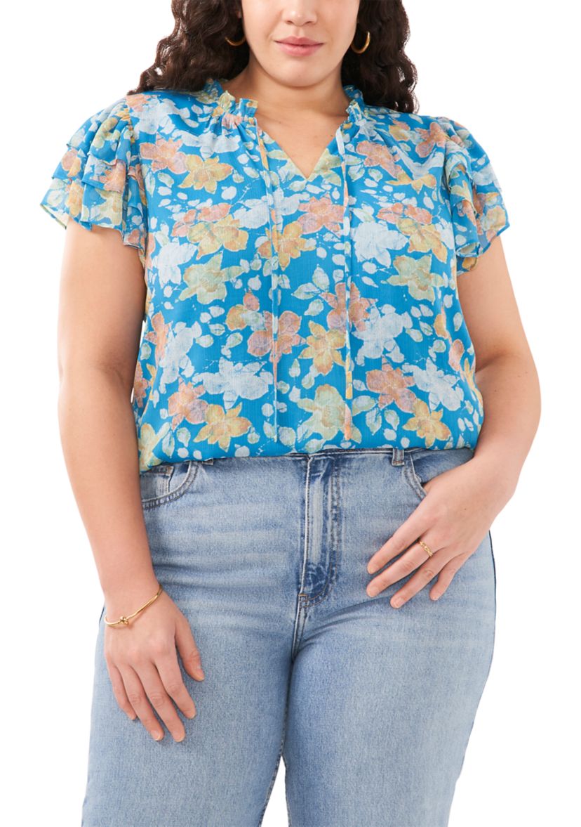Plus Size Short Sleeve V-Neck Top