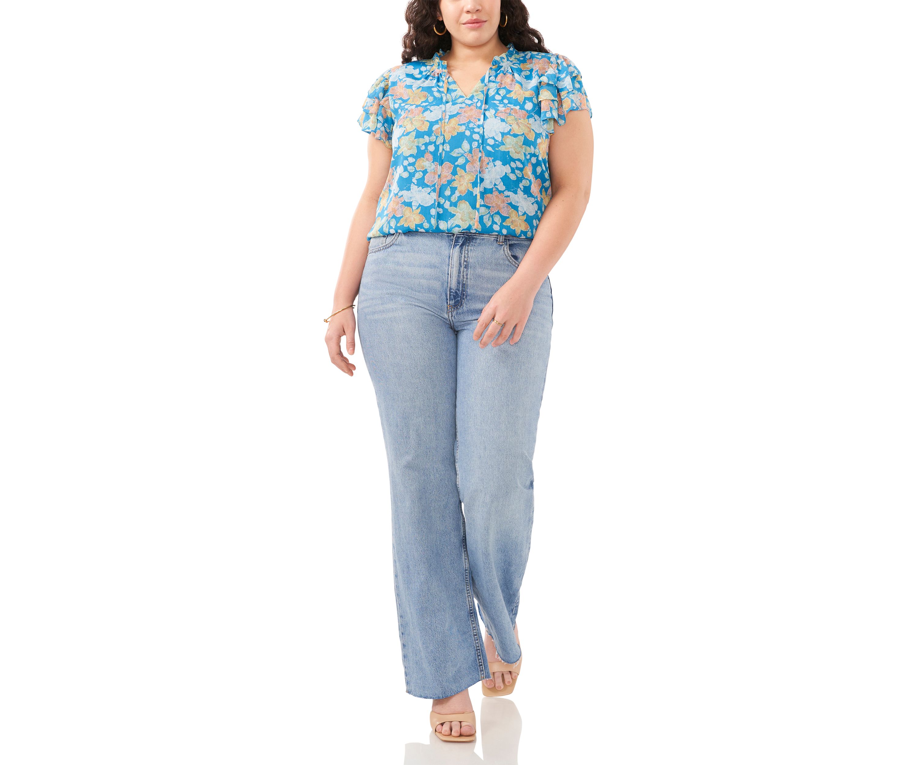 Plus Size Short Sleeve V-Neck Top