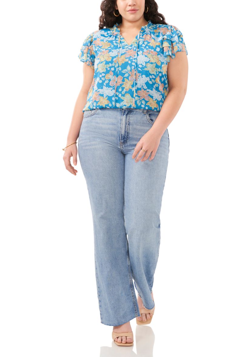 Plus Size Short Sleeve V-Neck Top