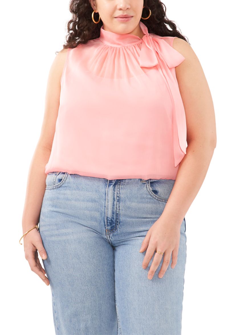 Plus Size Halter Tie Neck Woven Top