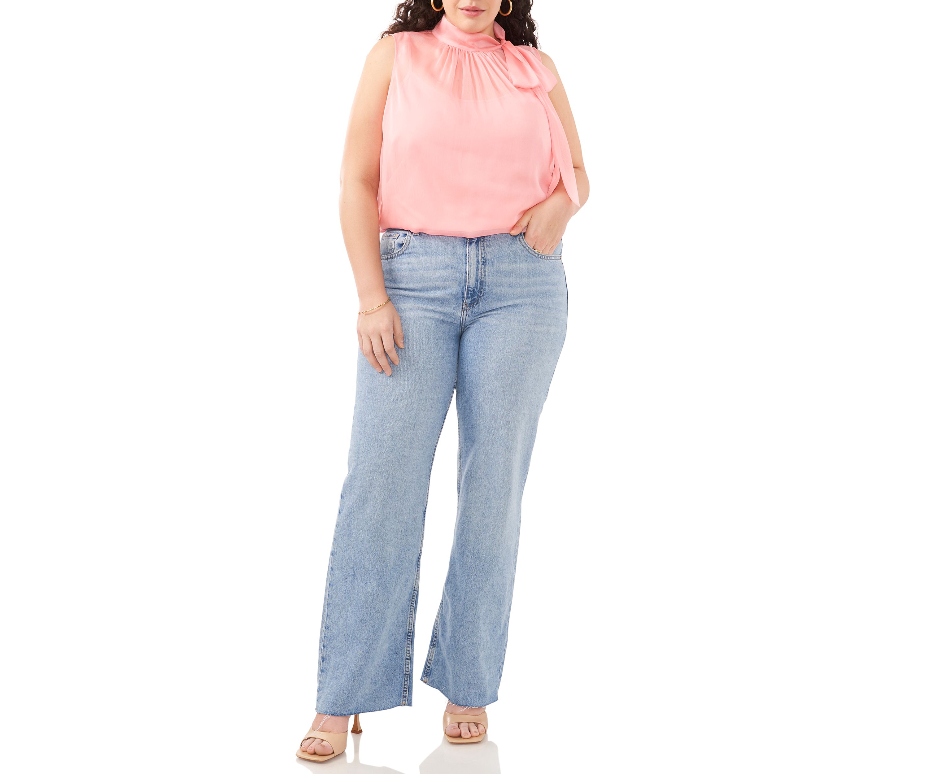 Plus Size Halter Tie Neck Woven Top