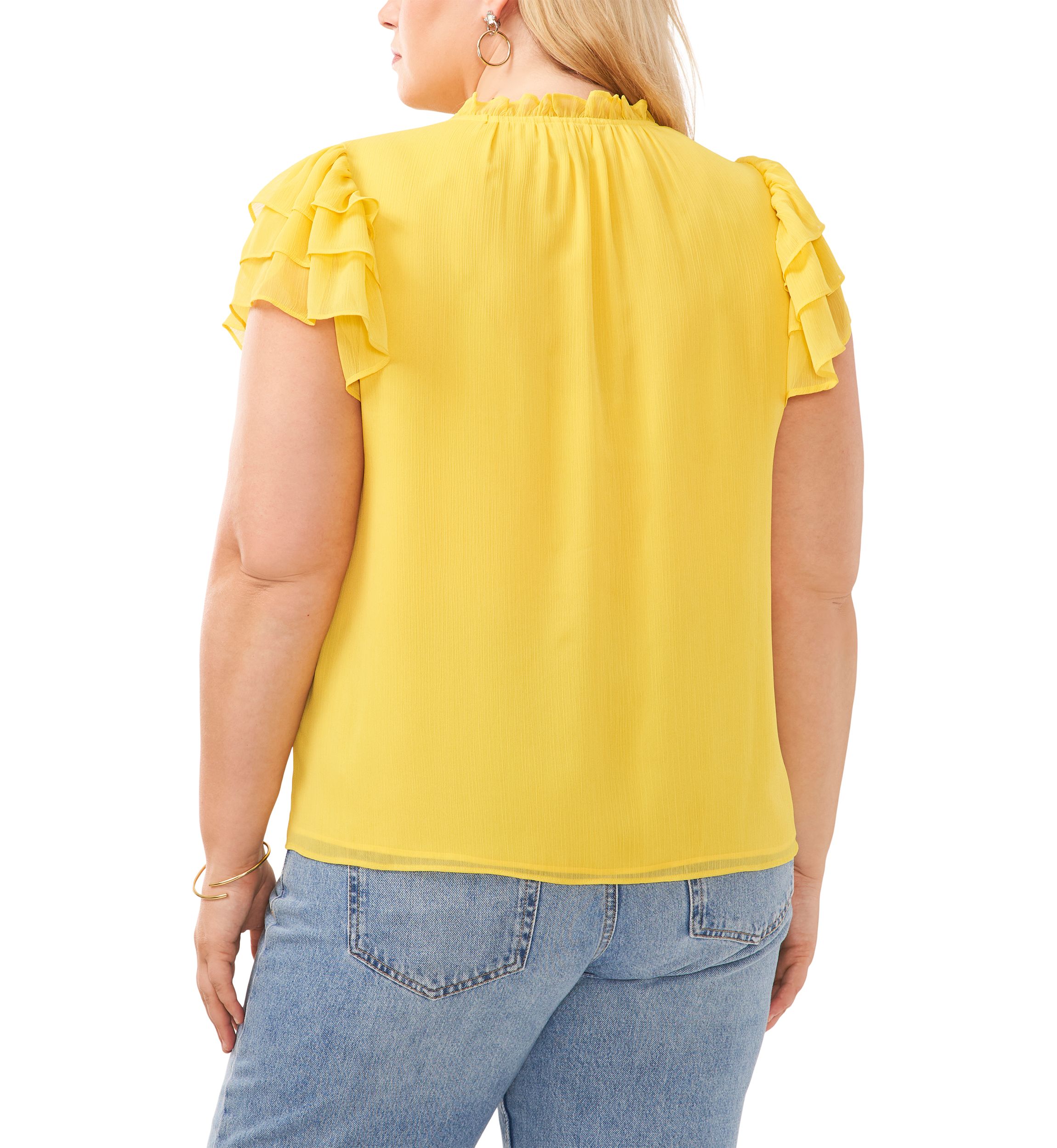 Plus Size Short Sleeve V-Neck Tie Woven Top