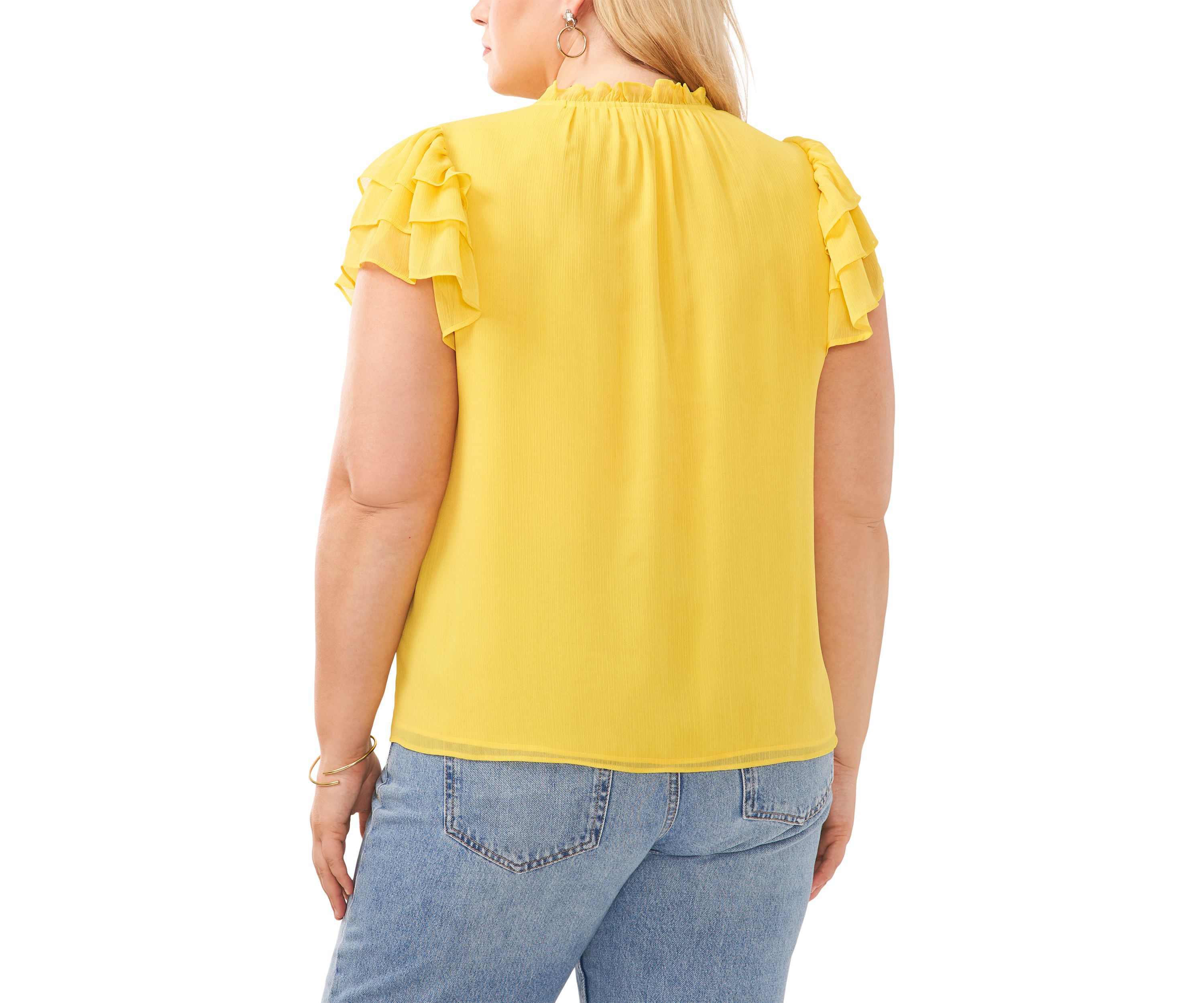 Plus Size Short Sleeve V-Neck Tie Woven Top