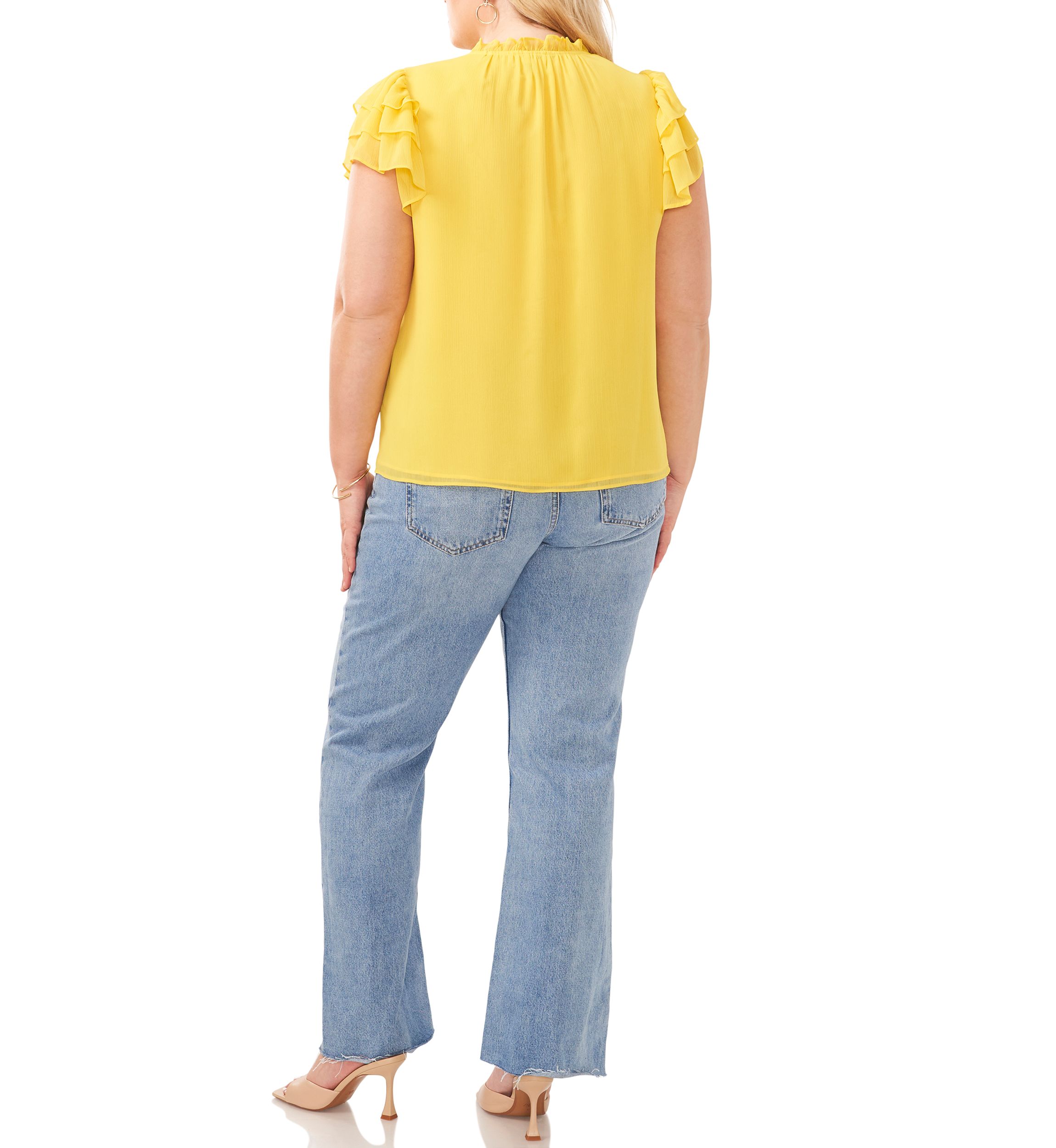 Plus Size Short Sleeve V-Neck Tie Woven Top