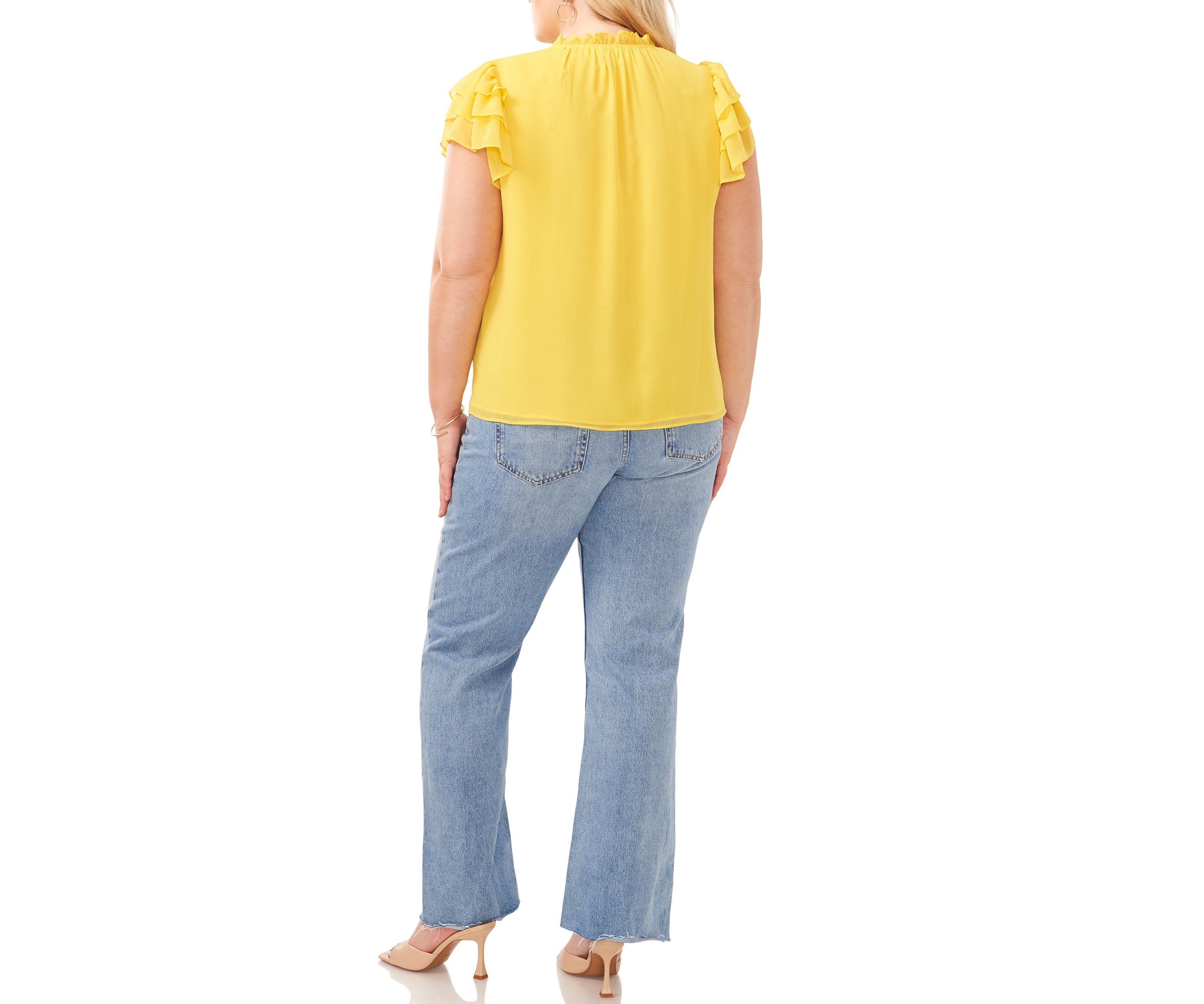 Plus Size Short Sleeve V-Neck Tie Woven Top